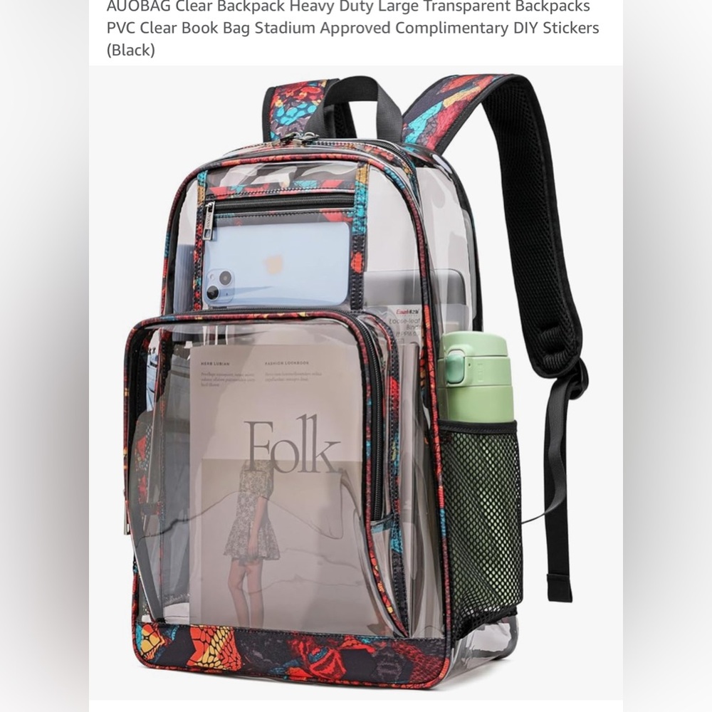 Auobag Clear Backpack with Black Accents